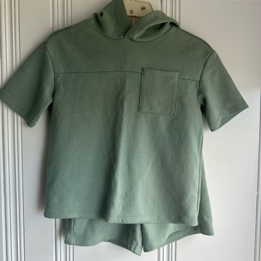 Kids Green Hoodie Short Set